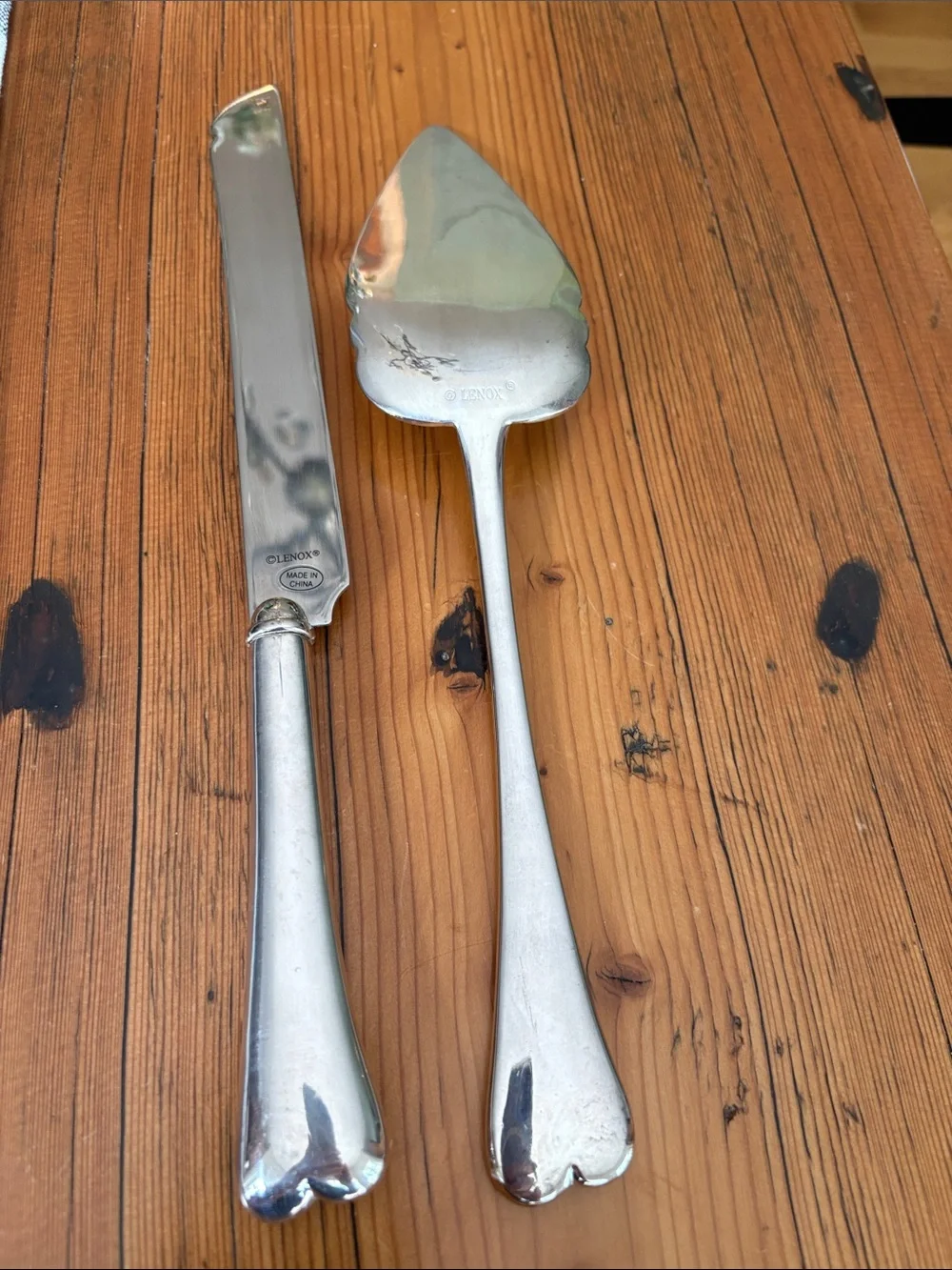 Lenox Silver plate Heart -Handle Cake Knife and Server Set